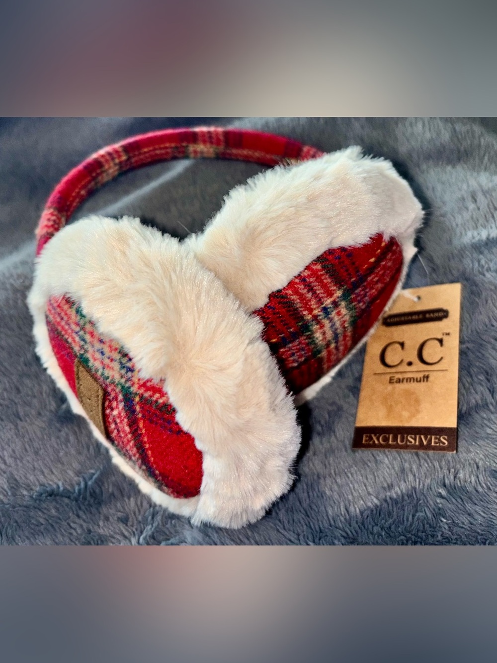 ☃️ CC Beanie Plaid Earmuffs - Red